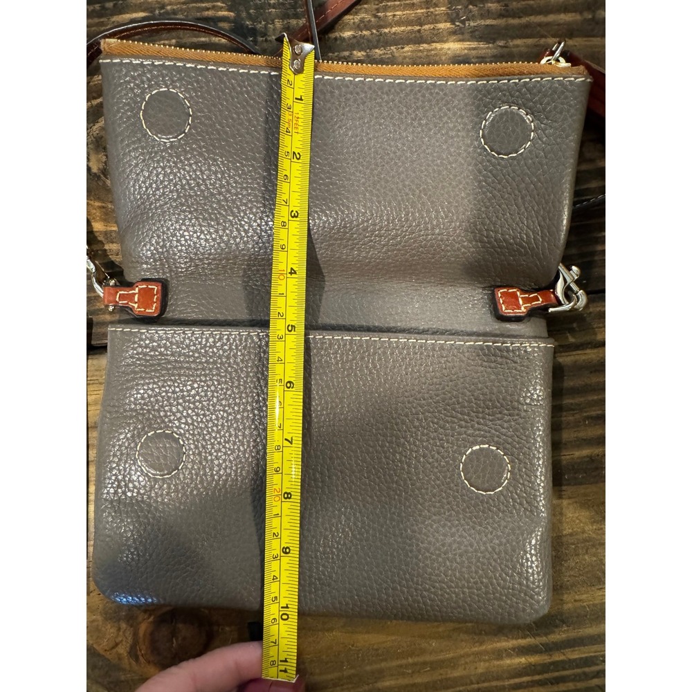 Dooney & Bourke Pebble Leather Foldover Crossbody Bag Taupe Gray Brown Tassel - Picture 6 of 11